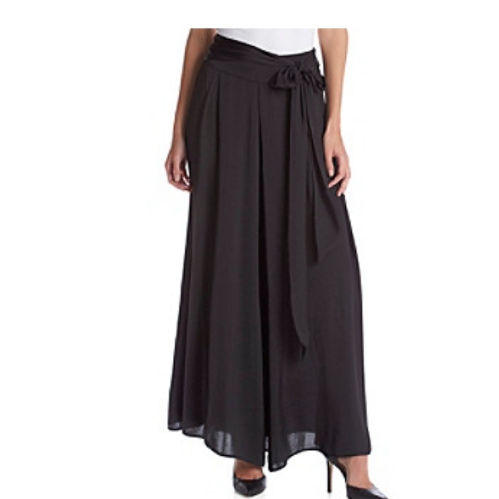 NWT Philosophy Womens Black Crepe Tie Waist Maxi Palazzo Pants Size 4